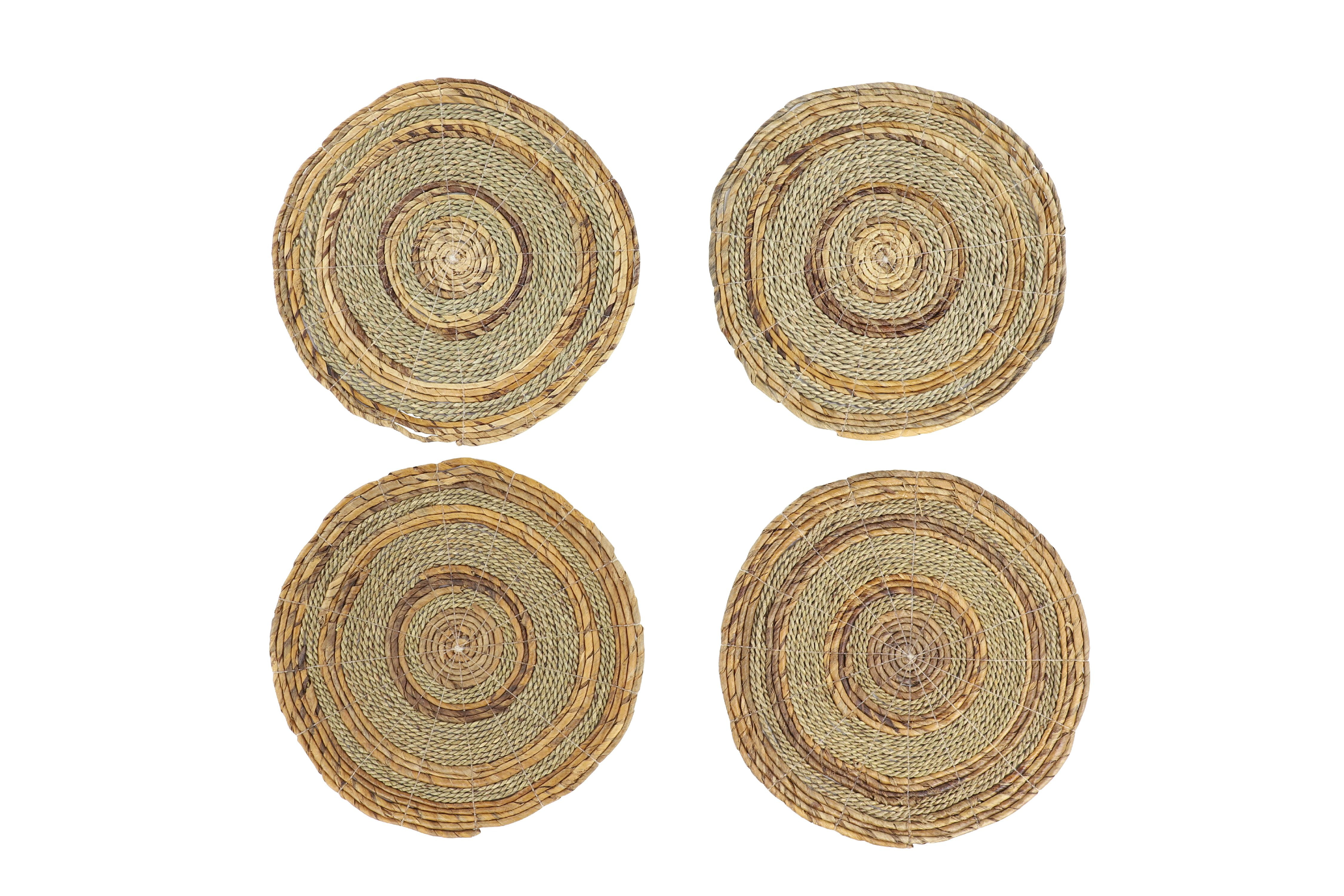 DecMode Round Natural Banana Leaf Wicker & Seagrass Placemats, Set of 4: 15” x .5” Each