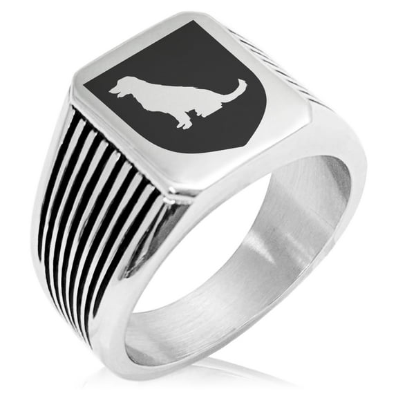 Stainless Steel Dog Loyalty Coat of Arms Shield Needle Stripe Pattern Biker Style Polished Ring