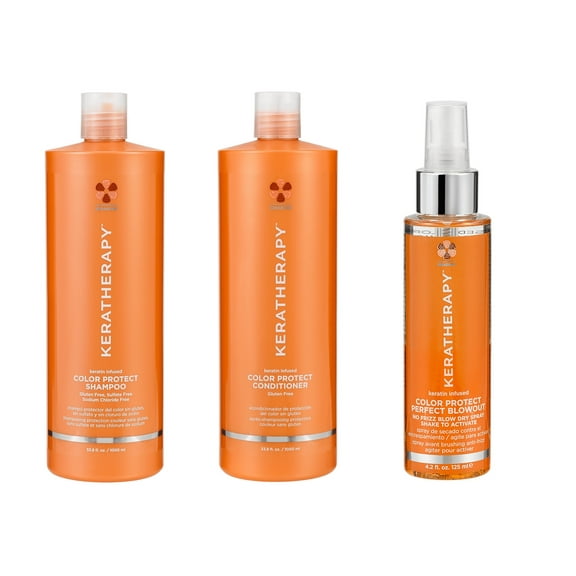 VALUE SET: Keratherapy Keratin Infused Color Protect Shampoo and Conditioner 33oz DUO & KERATHERAPY Keratin Infused Color Protect Perfect Blowout, 4.2 Fl Oz