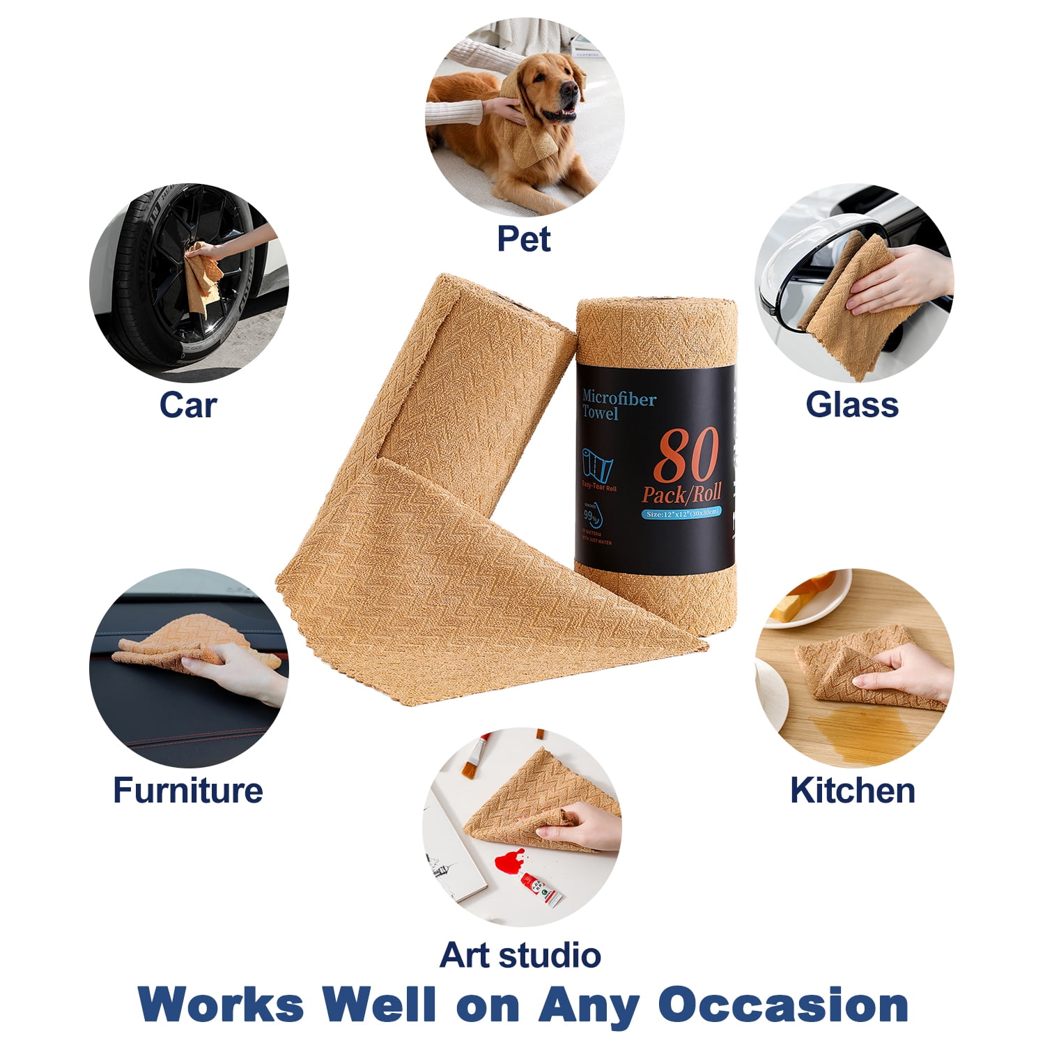 Beartech Microfiber Cleaning Cloth Roll,80 Pack Cleaning Towels,Lint Free Rags Paper Towels & Tear Away Reusable Towels,Washable Shop Rags wipe Cloth,Wash Cloths Dish Rags for Car Kitchen Window