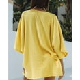 thumbnail image 5 of 2022 European And American Fashion Simple Seven-point Sleeve Cotton Pajamas Set Loose Pajama Pants Double-layer Yarn Design Sense Ladies Home Clothing Yellow L, 5 of 6