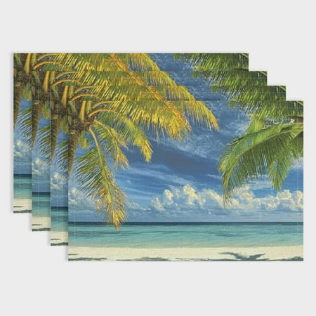 

Pratyus Palm Trees Beach Blue Sky Linen Cloth Placemat Set of 4 for Dining Tables Home Decoration Heat Insulation Up to 189°F 18x12in