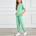 thumbnail image 6 of Nwiuh Girls Clothes Outfits Set Checkerboard 2PC Tracksuit Short Sleeve Raglan Tee and Joggers Pants (Green, 6-7 Years), 6 of 6