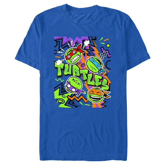 Men's Teenage Mutant Ninja Turtles Retro Funny Faces  Graphic Tee Royal Blue Large