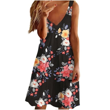 

Juebong Women s Summer Flower Printing Casual Sleeveless V Neck Mini Dress