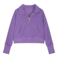 thumbnail image 4 of idosla Girls Half Zip up Sweatshirt Trendy Winter Cropped Long Sleeve Shirt Pullover Youth Preppy Tween Girl Cute Clothes (Dark Purple, 9-10 Years), 4 of 6