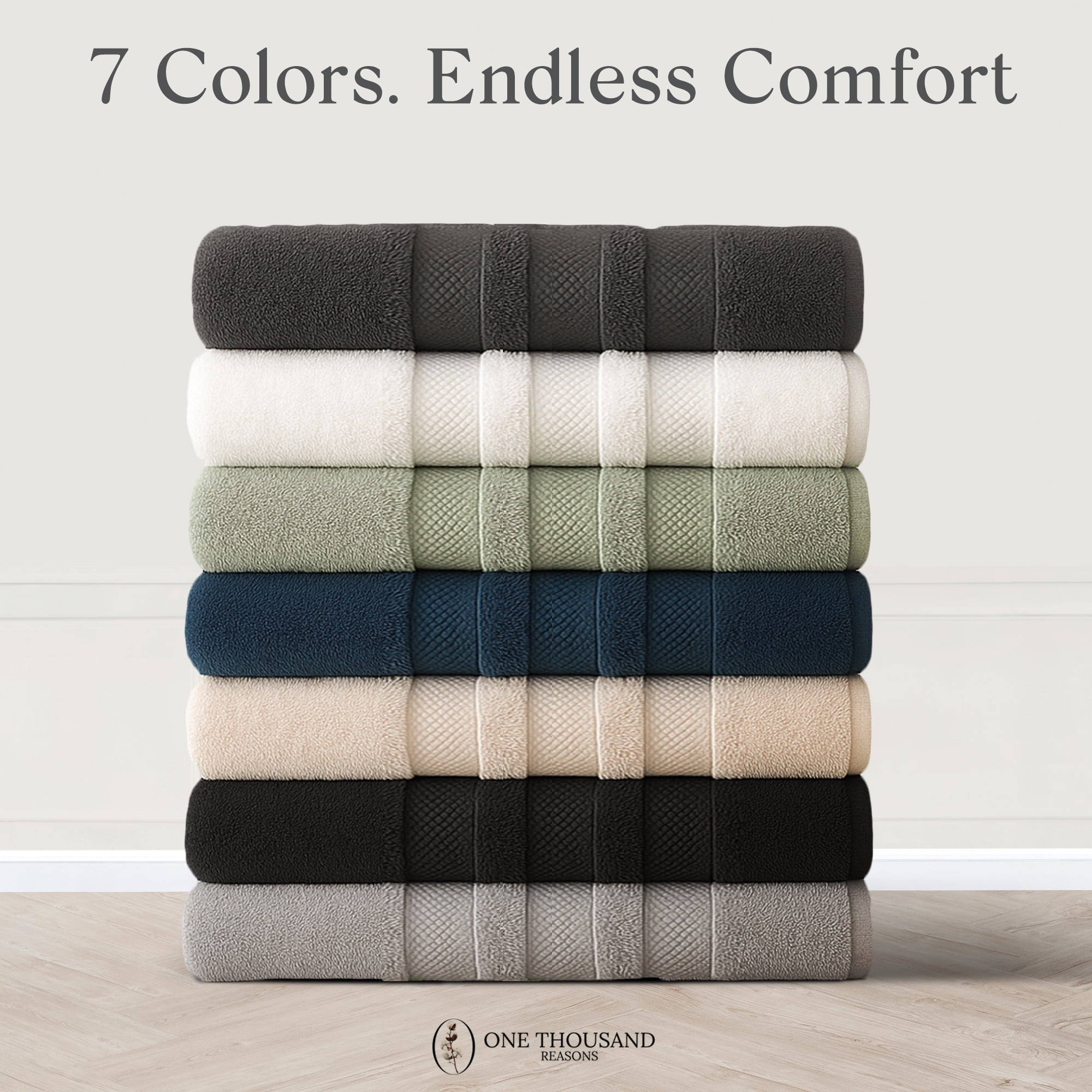 One Thousand Reasons Superior Zero Twist 3 Stripe Towel Set | Bath, Gym, Hand Towels | Luxury & Soft Cotton - Black (6 Pieces)