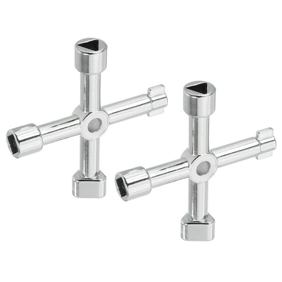 Uxcell 4-Way Multi-Functional Utility Key, Universal Cross Key Stopcock Key 4 in 1 Triangle Square Key Silver
