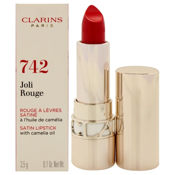 Lápiz labial satinado Joli Rouge - 742 Joli Rouge de Clarins para mujer - Lápiz labial de 0,1 oz