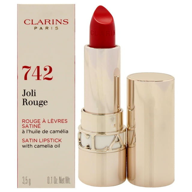 Lápiz labial satinado Joli Rouge - 742 Joli Rouge de Clarins para mujer - Lápiz labial de 0,1 oz