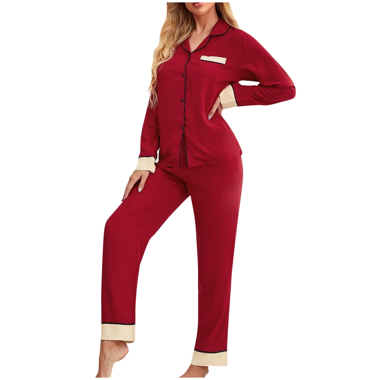 Pjs for Women Sets,Ladies Pyjama Set Two Pieces Long Sleeve Casual V