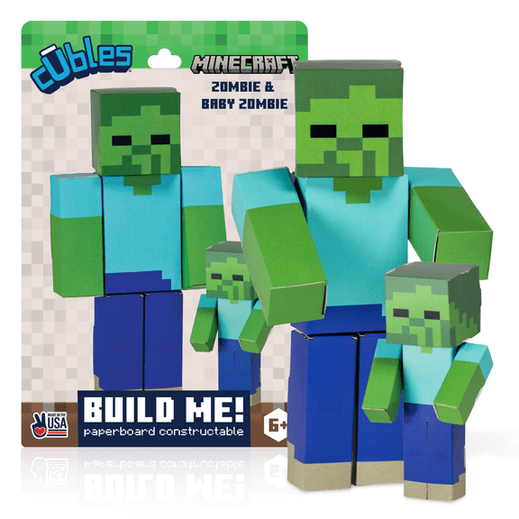 Cubles Minecraft Zombie Officially Licensed Buildable Papercraft Character Kit, No Glue, No Scissors, Ages 6