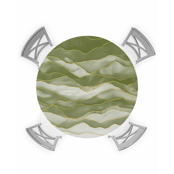 nqOlkjepod Sage Green Marble Round Tablecloth, Fitted Table Cover with Elastic for 45"-54" Round Tables, Abstract Wave Lines Gradient Table Cloth Outdoor Indoor Dinning Party Waterproof Tablecloths