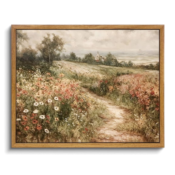 Framed Canvas Wall Art,Vintage Decor,Landscape Nature Country Wildflower Paintings Modern Artwork Rustic Fall Flower Prints Farmhouse Office Living Room Bedroom Bathroom