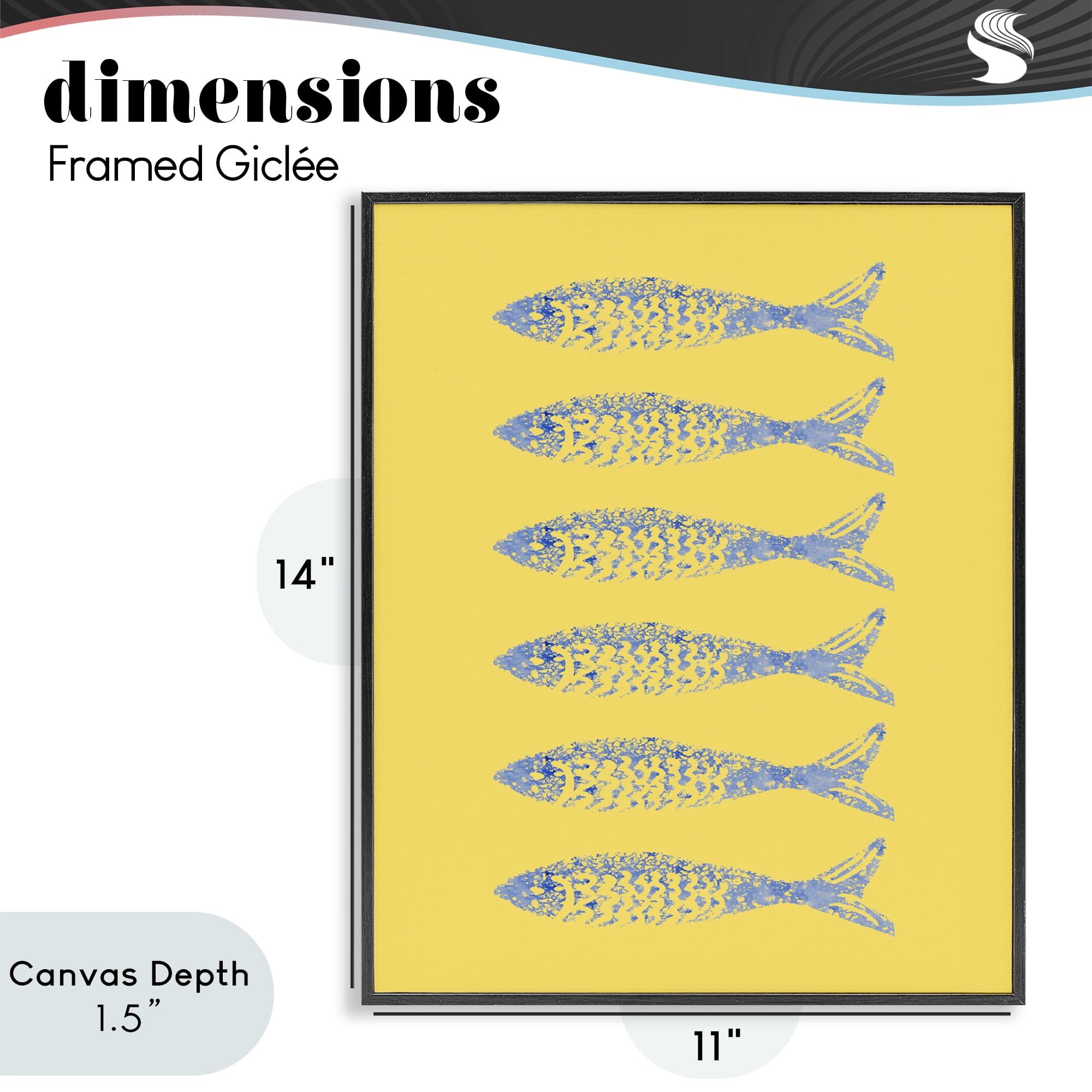 Stupell Industries Sardine Stamps on Yellow Black Framed Giclee Art, design by Julie DeRice