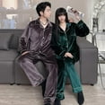 thumbnail image 2 of Pijamas de pareja de manga larga de otoño e invierno, pijamas de mujer de color sólido de terciopelo dorado de talla grande, conjunto de ropa sencilla para el hogar, 2 of 6