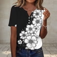 thumbnail image 2 of Olyvenn Womens Short Sleeve Tops 2026 Trendy Summer T Shirt Casual V Neck Pullover Button Printed Blouse Plus Size Tees Black S, 2 of 7