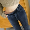 thumbnail image 6 of Dyfzdhu Fleece Lined Jeans for Women Imitation Denim High Waist Loose Thickened Warm Plush Straight Long Pants Stretch Dark Gray, 6 of 9
