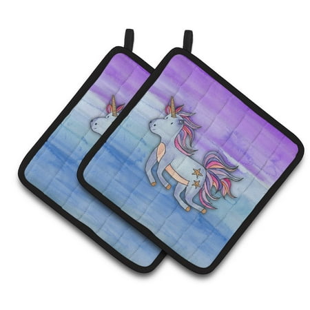 

Caroline s Treasures Blue Unicorn Watercolor Pair of Pot Holders