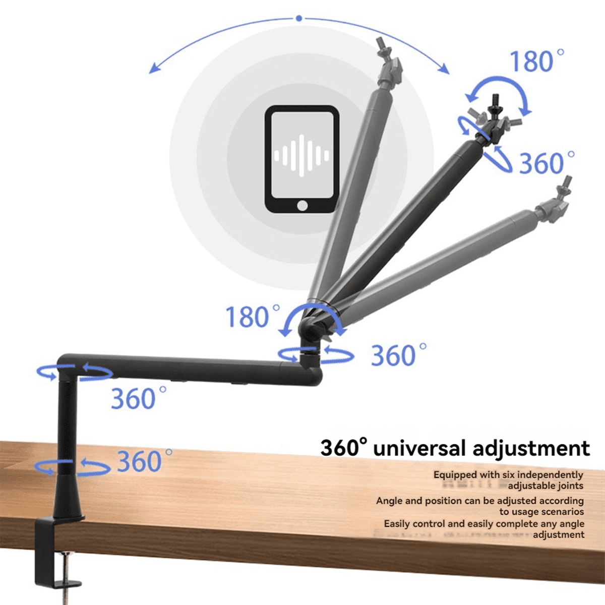 Mic Stand Desk, Heavy Duty Boom Arm Bear with Desk Mount Clamp, Adjustable Microphone Stand Desk, Desk Mic Stand