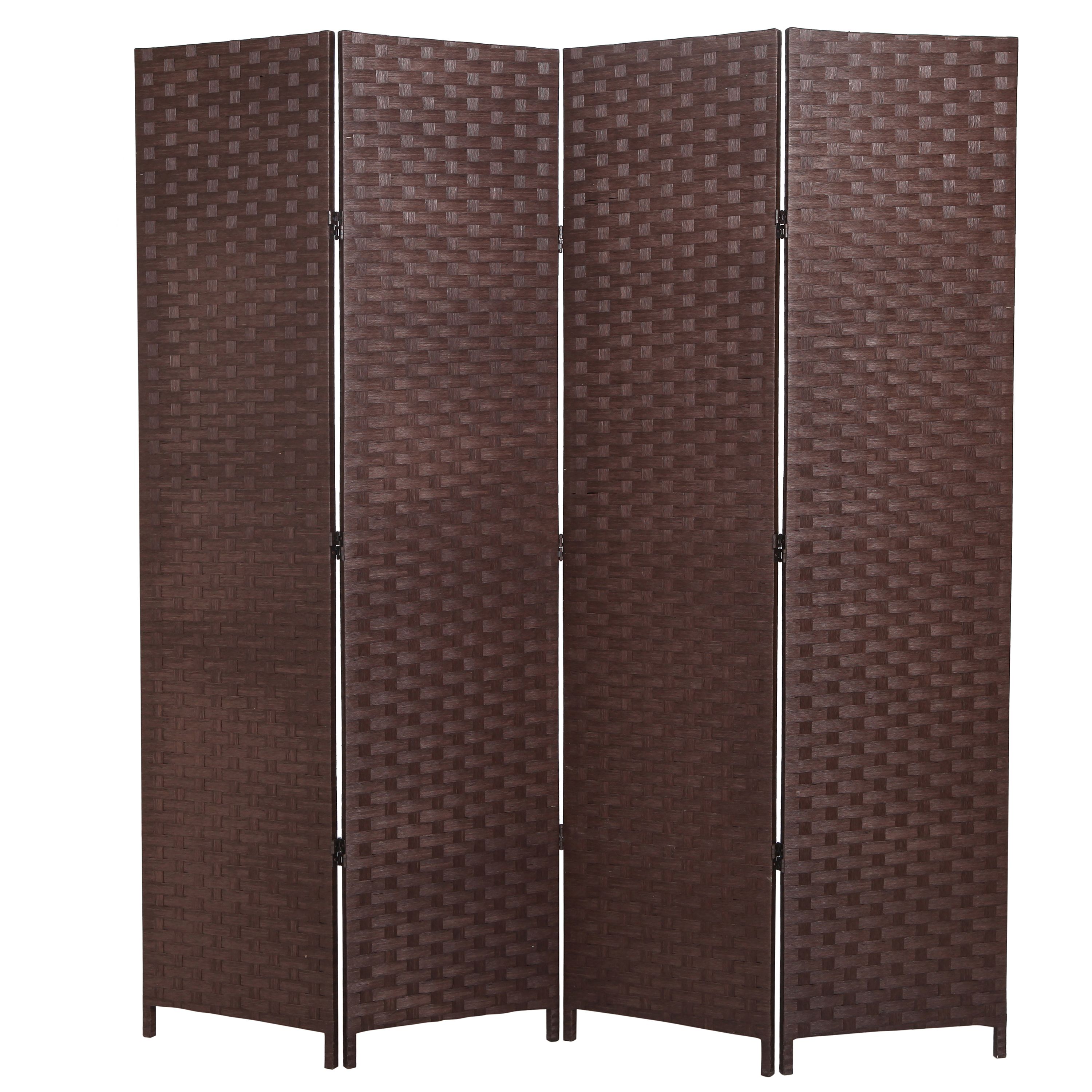 MyGift Seagrass Woven Privacy Screen 4 Panel Room Divider, 67" Tall