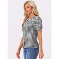 thumbnail image 3 of DARING DIVA Women's Short Sleeve Button Down Peter Pan Collar Plaid Shirt XL Black, 3 of 6