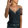thumbnail image 2 of Palato Womens Plus Size Tops,Fashion Women's Summer V-Neck Strapless Lace Print Halter Caims Sexy Blouse, 2 of 4