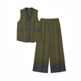 thumbnail image 5 of gbyLJF Beach Vacation Set for Women Cotton Linen Summer Outfits Button Down Sleeveless Shirts & Wide Leg Pant Sets, 5 of 9