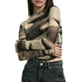 thumbnail image 2 of Women'S Mesh See Through T Shirt Fashion Money Print Long Sleeve Crop Top Slim Tee Tops Tie Dye XL, 2 of 9