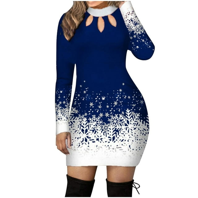 Vestido HUOGUO navideño con estampado de nieve maxi casual para mujer