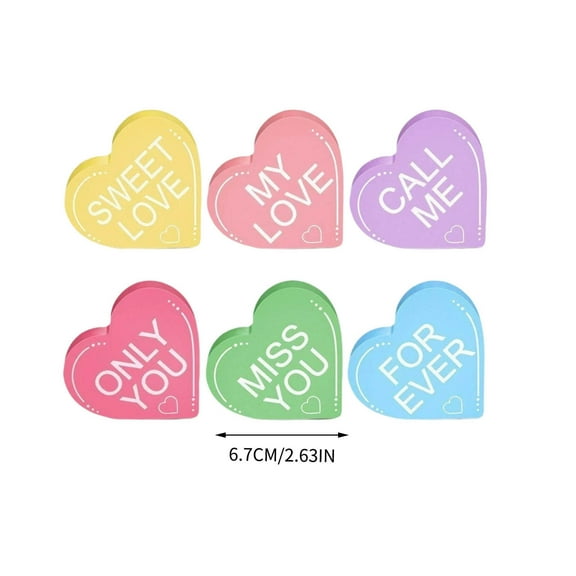Valentines Day Decor, 6 PCS Double Printed Wood Heart Signs for The Home, Table, Tiered Tray, Mantel, Shelf, Office Decor - Valentine's Day Decorations