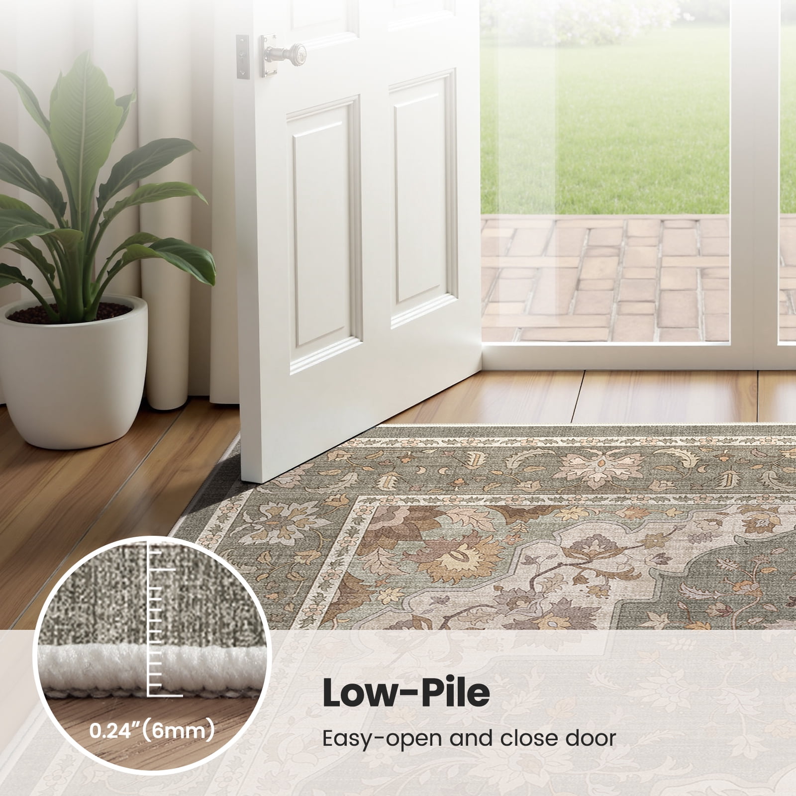 CHITOOMA 8'x10' Area Rugs for Living Room, Boho Machine Washable Floral Area Rug with Non-Slip Backing, Stain Resistant Non-Shed Carpet for Bedroom, Dining Room, Dorm, Office
