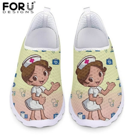 

FORUDESIGNS Loafers for Ladies Shoes Cute Cartoon Nurse Pattern Air Mesh Flat Shoes Women s Breathable Slip-on Sneakers Shoe