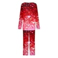 thumbnail image 4 of CZHJS Valentine's Day Pajamas for Women Set Long Sleeve Festival Party Holiday Loungewear Matching Outfits Womens Pajama Wide Leg Pants and Scoop Neck Shirts Sets&nbsp; 2 Piece Pj Sets Plus Size, 4 of 7