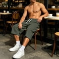 thumbnail image 5 of Hurxie Men's Baggy Sweat Shorts Long Below Knee Fleece Capri Shorts Athletic Casual 3/4 Pants with Pockets Army Green,2XL, 5 of 7