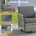 thumbnail image 4 of Yeahumalia 5-Piece All Weather Wicker Patio Furniture Rattan Outdoor Conversation Set with Sofa, 2 Swivel Rockers, 2 Ottomans for Backyard, Balcony, Deck, Gray Cushions, 4 of 11
