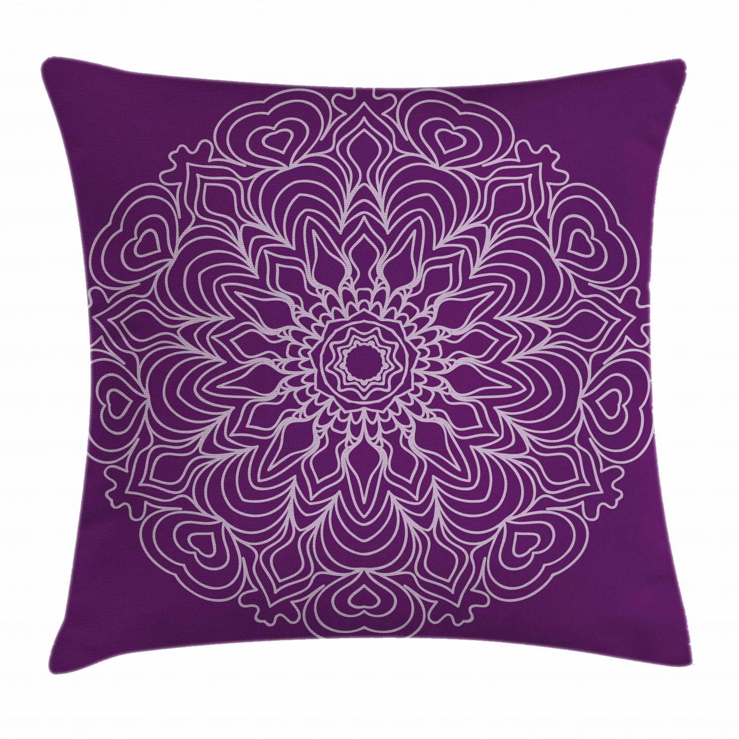 Purple Mandala Throw Pillow Cushion Cover, Lacework Curlicue Design with Abstract Curves and
