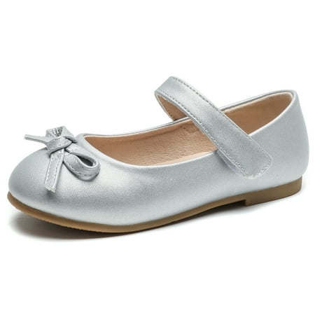 

DADAWEN Girls Silver Dress Shoes School Uniform Mary Jane Princess Ballerina Flower Girl Shoes 9 Toddler