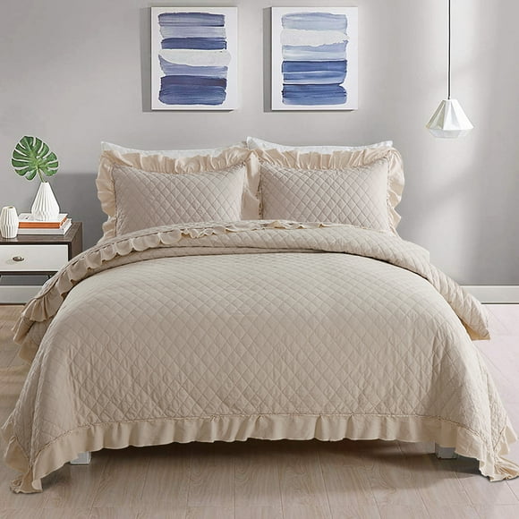 JML Quilt Set 3-Piece Queen Size, Classic Vintage-Inspired Stonewashed Bedspread Coverlet