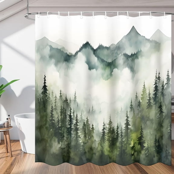 Foggy Mountains Landscape Print Shower Curtain, Waterproof Fabric Shower Curtain, Washable Polyester Bath Curtain for Bathroom Decor 36"W X 72"H