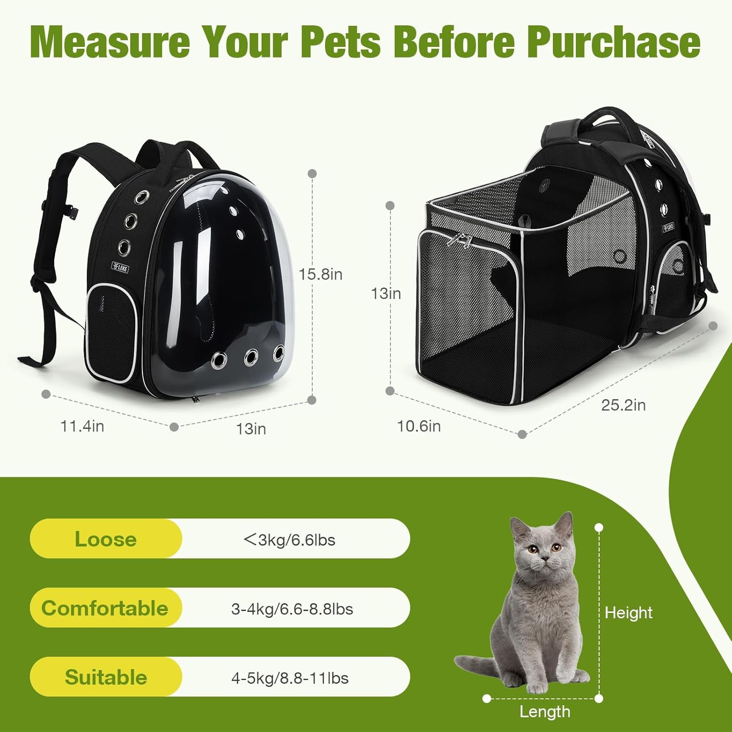 Cat Bubble Backpack Carrier - Expandable Large Space Cat Backpack for Kitty Small Dog up to 18lbs, Transparent Pet Carrier for Travel, Hiking, Walking & Outdoor, Gray