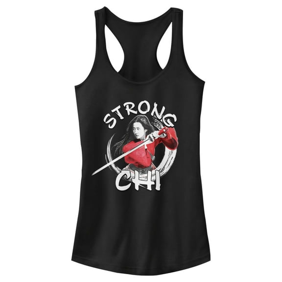 Junior's Mulan Strong Chi  Racerback Tank Top Black Medium