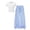 Blue, variant on Tween Girls Summer 2 Piece Outfits Printed Short Sleeve Crop Top with Wide Leg Cargo Pants Y2K Sets with Pockets Hot Pink 9-10 Years