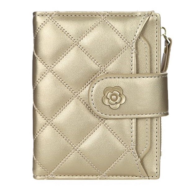 Cartera pequeña y bonita, cartera delgada con ventana para identificación/foto, tarjetero con hebilla con estampado de flores para mujer