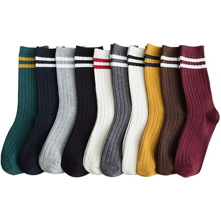 

Myclong 10 Pairs Womens Fashion All Season Women s Crew Socks Simple Striped Ten Colors Socks Casual Medium (Free Size)