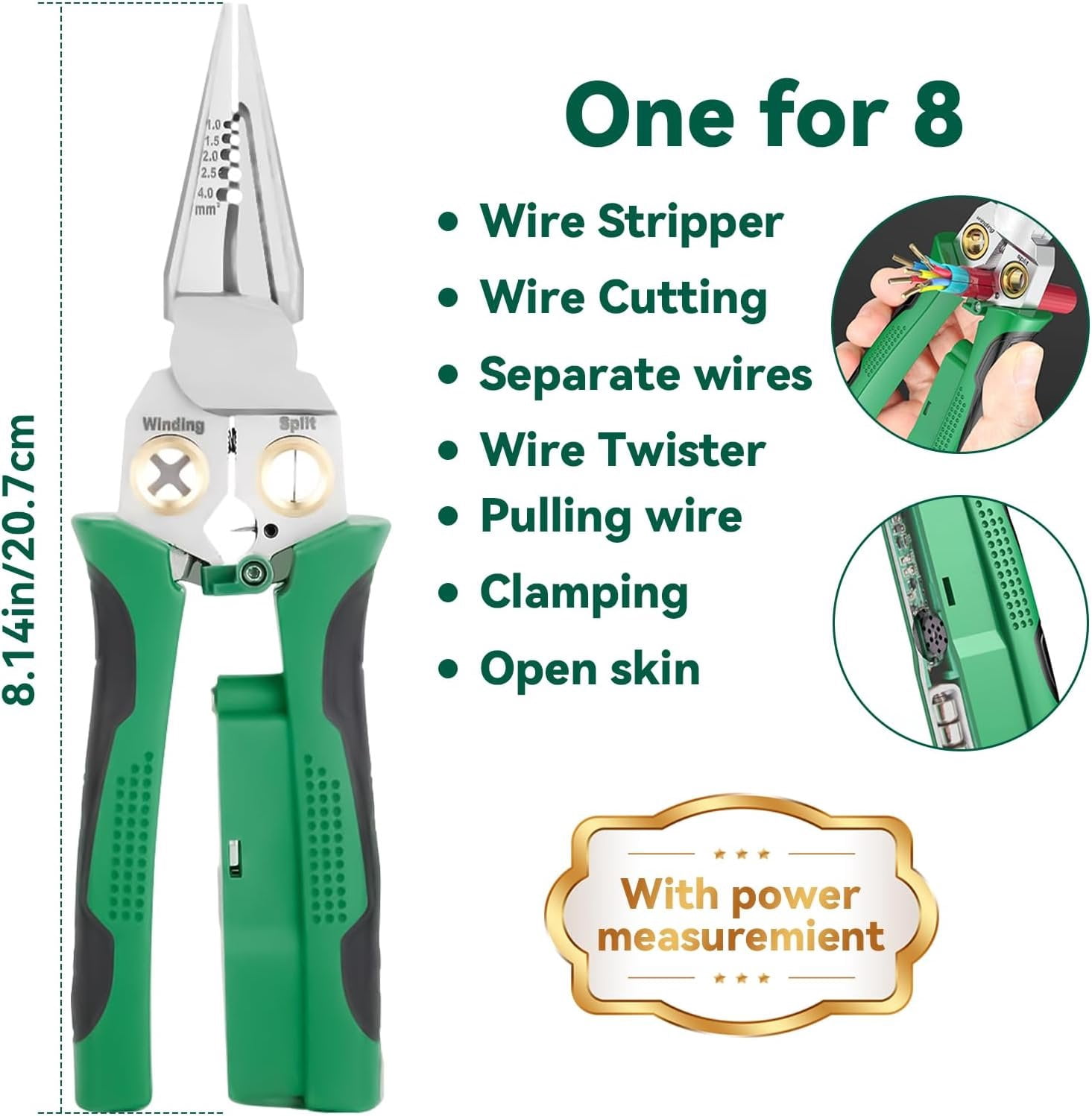 8 In 1 Wire Stripper With  Tester, Multi-Function Electric Wire Stripping Tool For  And Pulling Pliers, Electrician Repair Tool, Wire Strippers Electrical (Green)