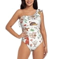 thumbnail image 2 of Yiaed Cute Little Animals Print Women One Piece Swimsuits Tummy Control One Shoulder Bathing Suits Pattern Ruffle Swimwear-X-Large, 2 of 8