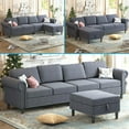 thumbnail image 2 of Mjkone Convertible Sectinal Couches with Ottoman,Reversible L Shaped Sofa with Storage,Modern Small Couch Furniture with Chaise, Linen Fabric Rivet Sofa for Apartment/Living Room/Office,Dark Grey, 2 of 9