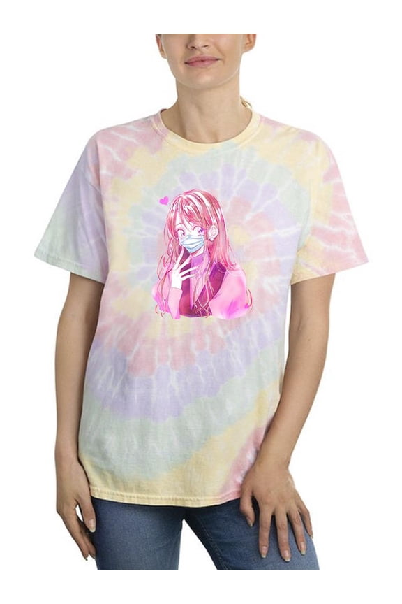 Anime Girl W Face Mask Tie Dye Spiral Women -Image by Shutterstock, Female Medium