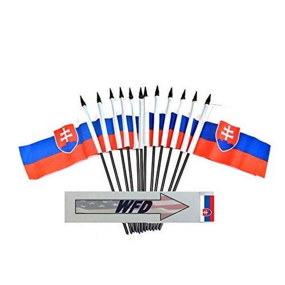 Pack of 12 4"x6" Slovakia Polyester Miniature Office Desk & Little Table Flags, 1 Dozen 4"x 6" Slovakian Small Mini Hand Waving Stick Flags